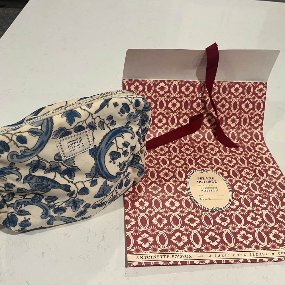 NWT Sézane Antoinette Poisson Blue Bird Large Toiletry Bag
